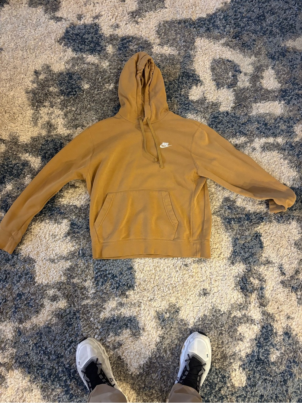 Nike Men's Tan/Brown Crewneck Hoodie with Small White Logo